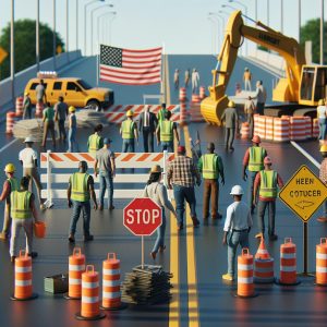 Construction barricade blocking road.