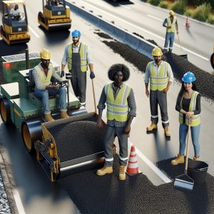 Road resurfacing construction workers.