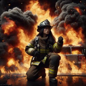 Firefighter battling raging inferno.