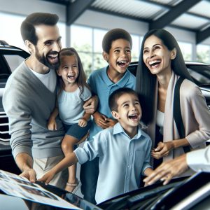 "Happy family car shopping"