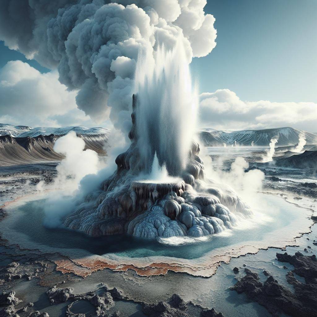 Geothermal geyser erupting power.