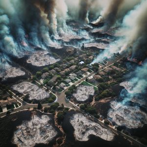 California wildfire devastation aerial.