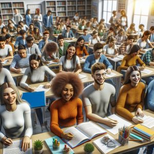 Excited students in classroom