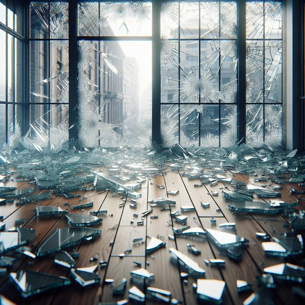 Shattered glass windows aftermath.