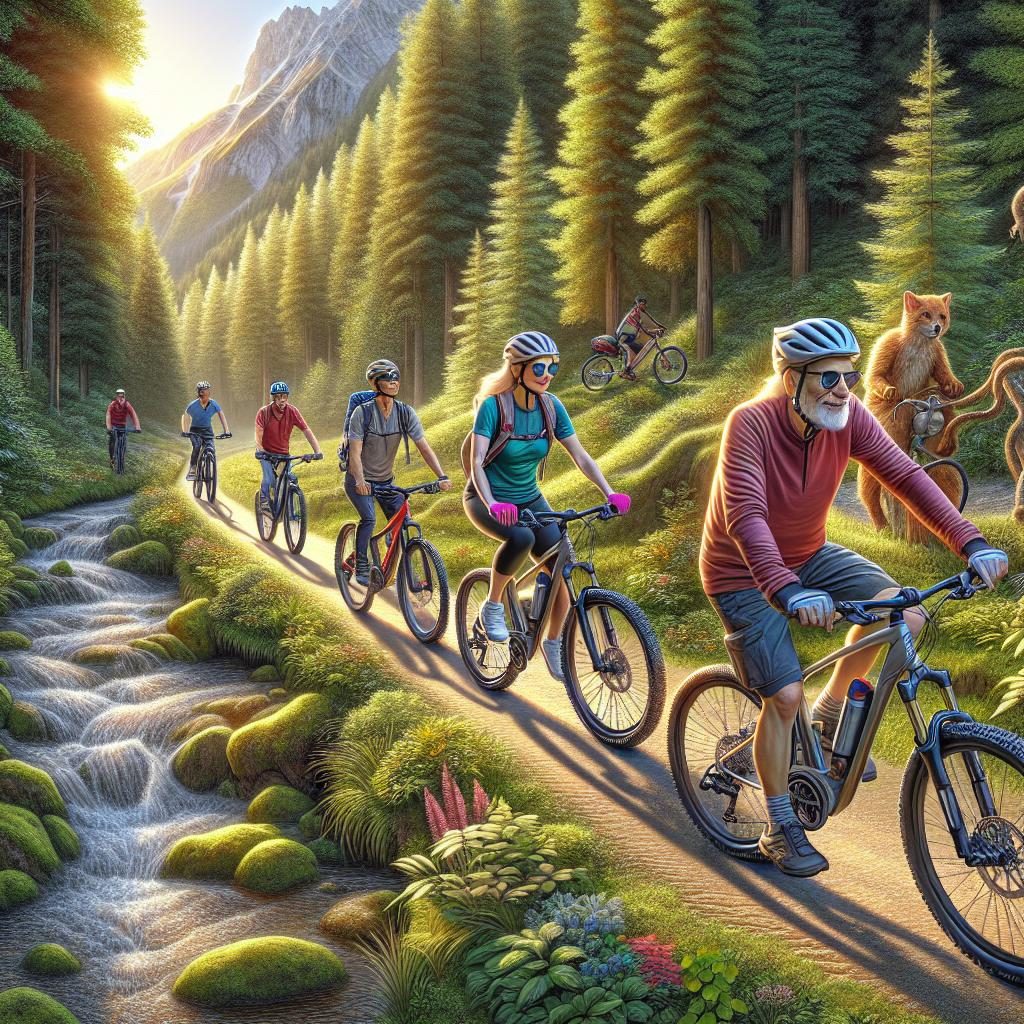 E-bikers on scenic trails.