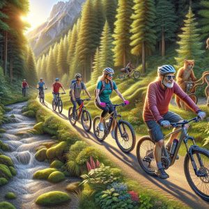 E-bikers on scenic trails.