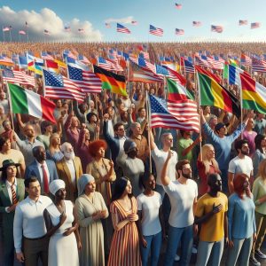 Patriotic rally crowd unity