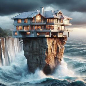 House falling into ocean