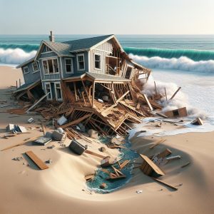 Collapsed beachfront house illustration