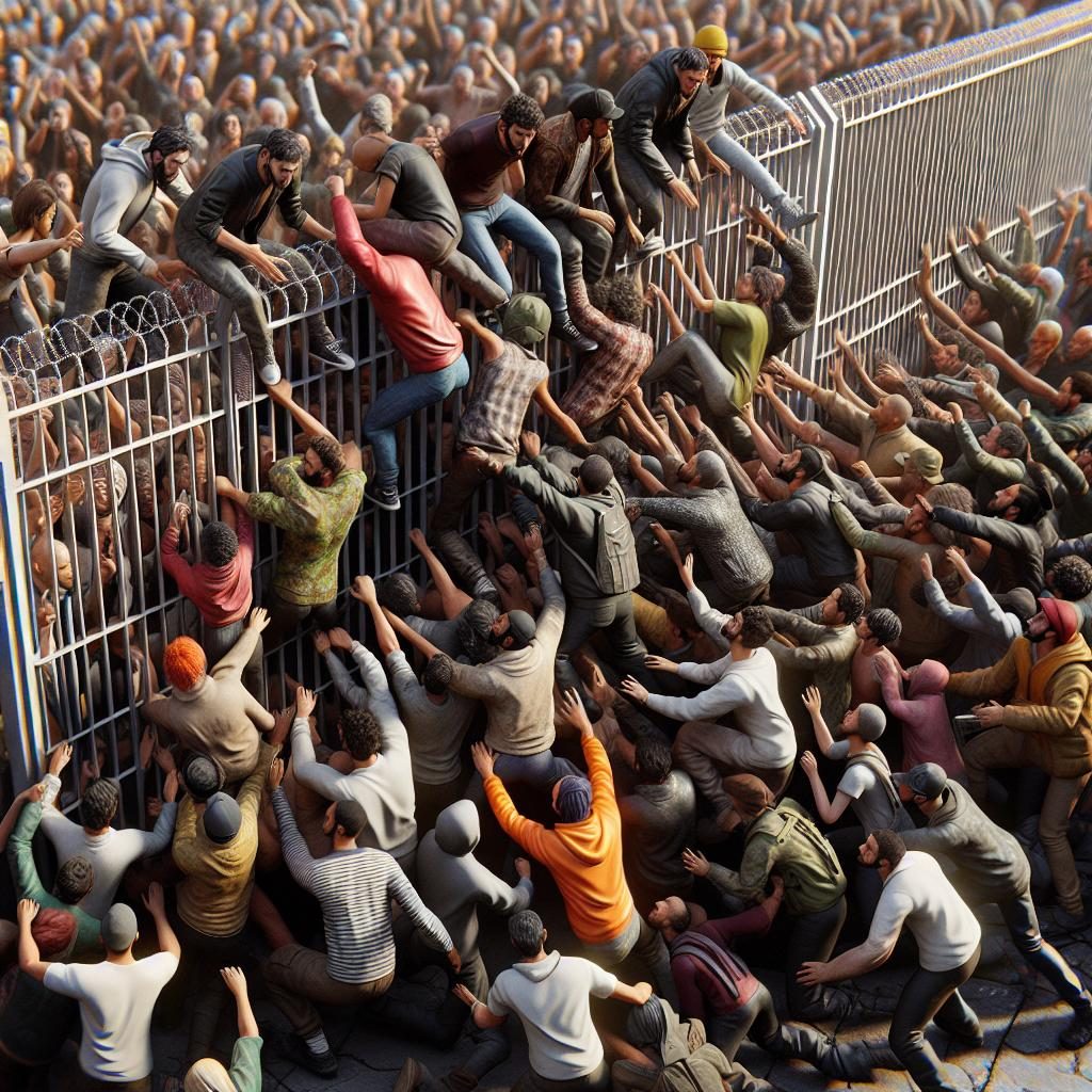 Protesters breach security fence.