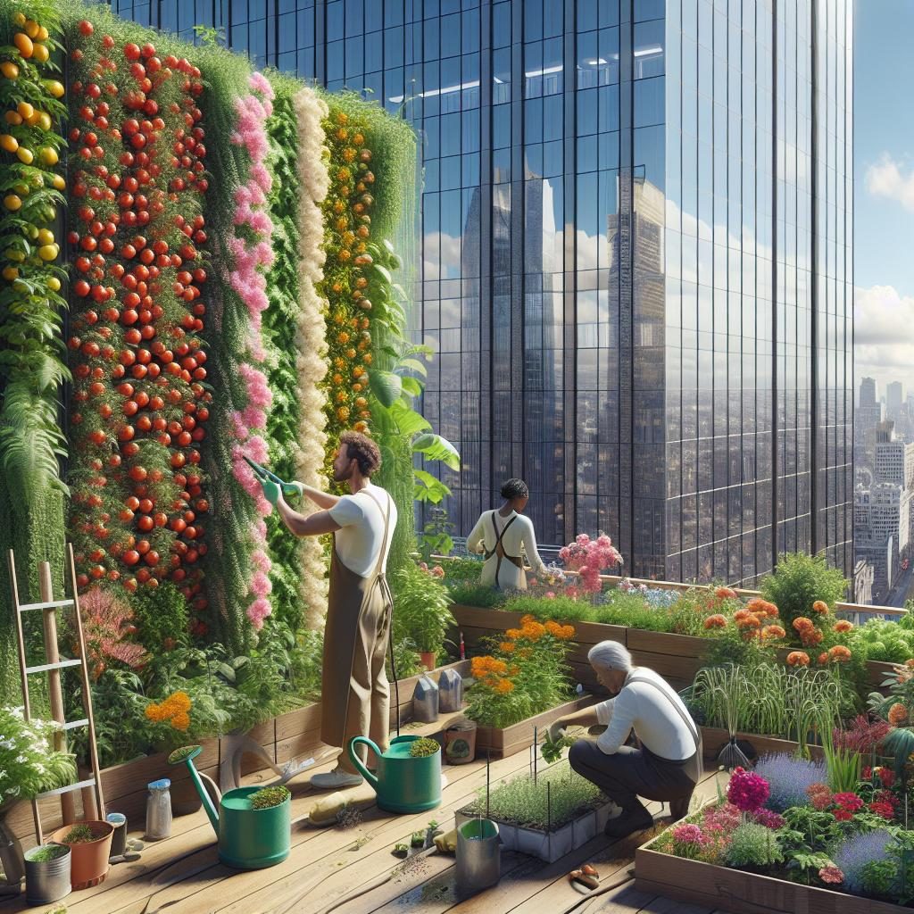 Contemporary urban rooftop gardening.