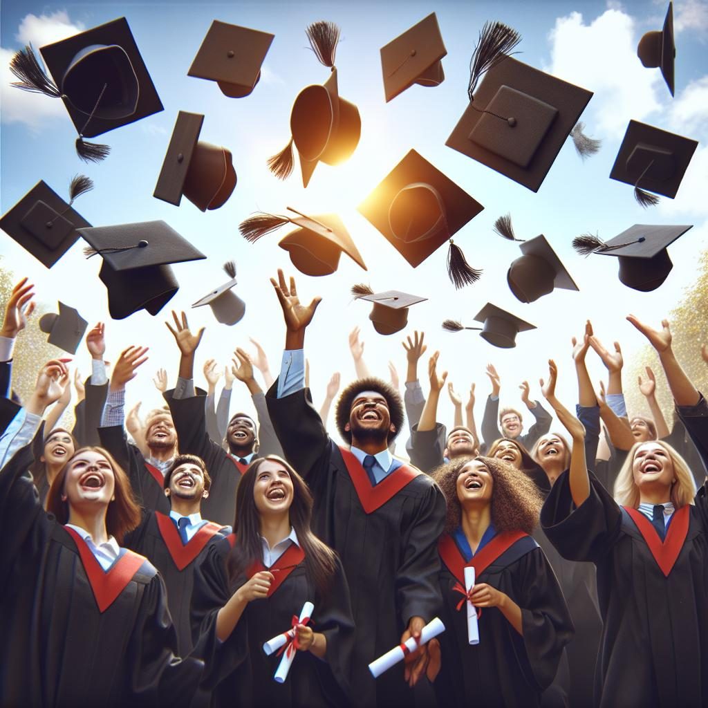 Celebratory Graduation Caps Tossed