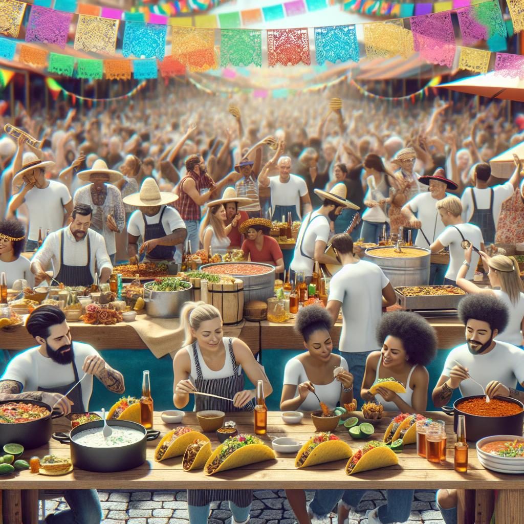 Colorful taco festival scene.