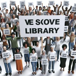 Library supporters holding signs