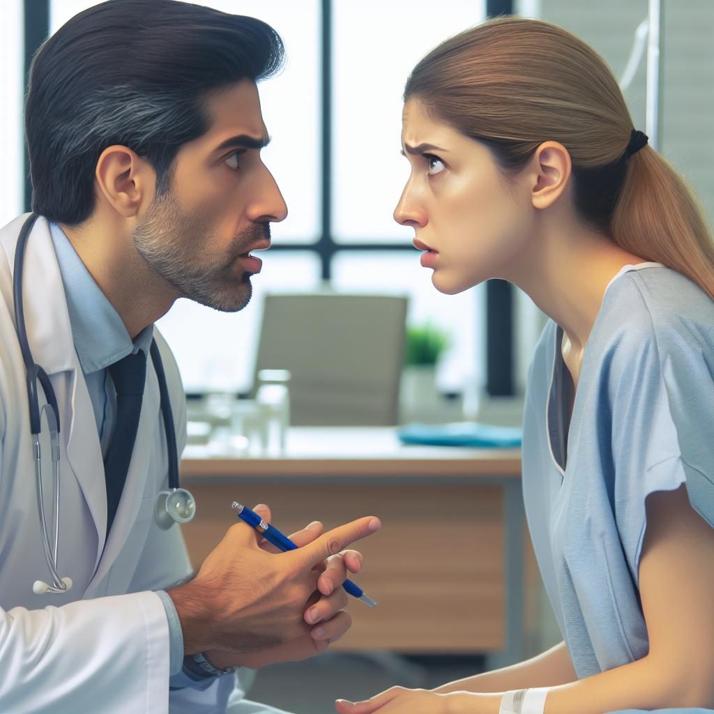 Female patient accusing doctor.