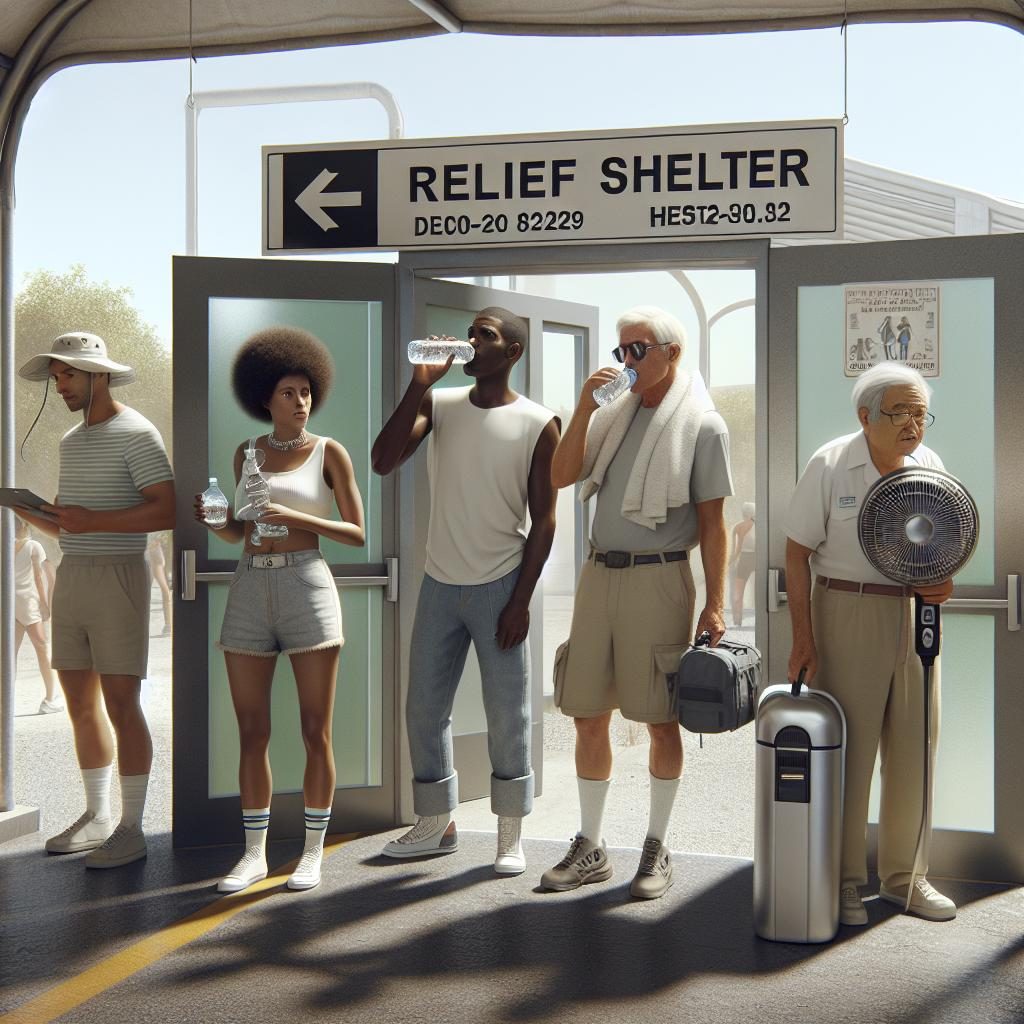 "Heatwave relief shelter entrance"