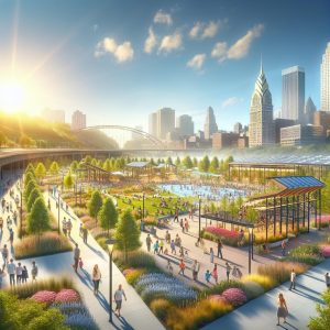 Riverfront park transformation concept.