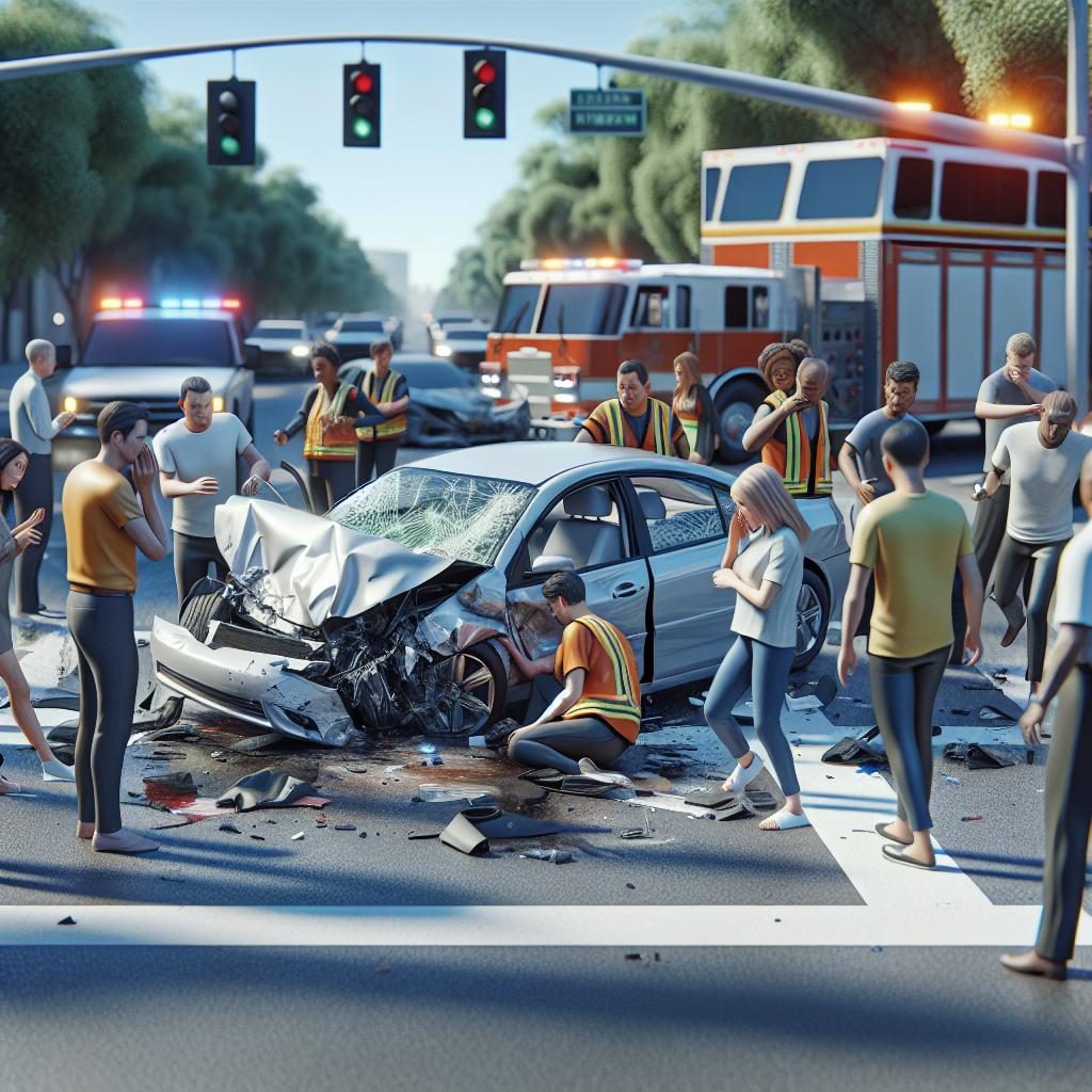 Car crash intersection aftermath.