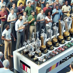 NASCAR trophy display.