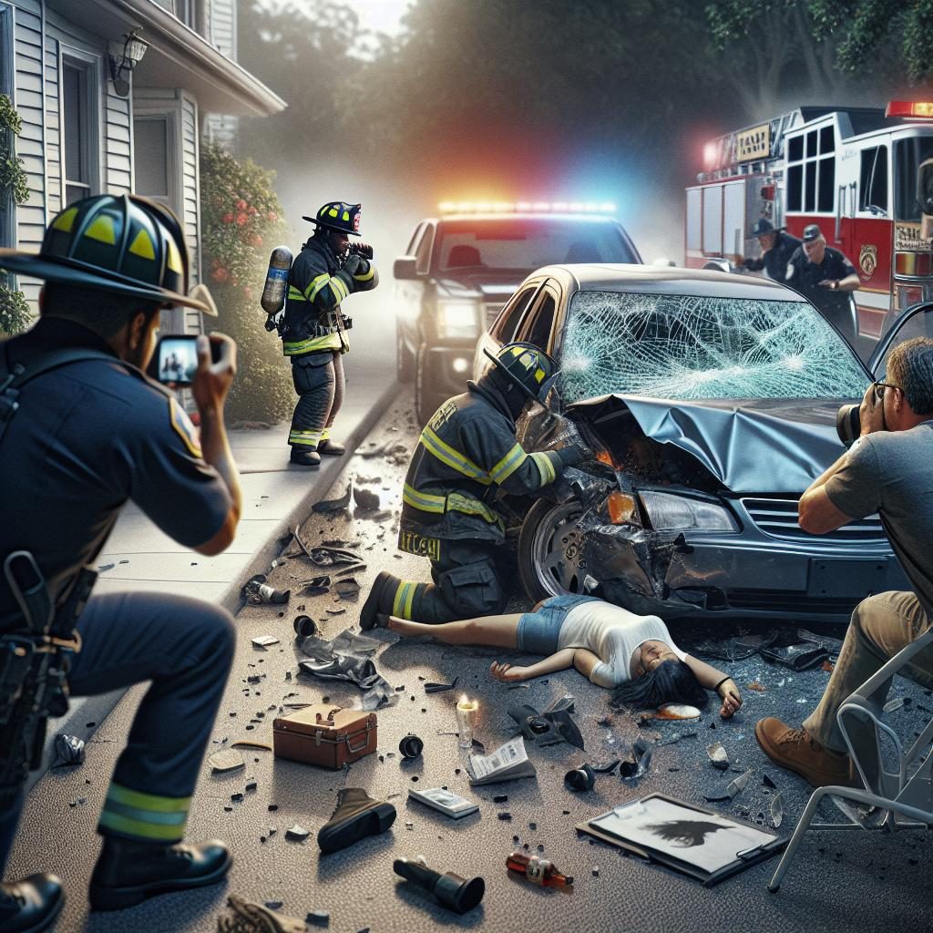 Car crash aftermath scene.