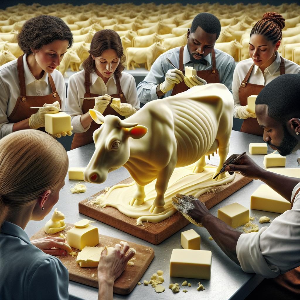 Butter cow sculpture creation.