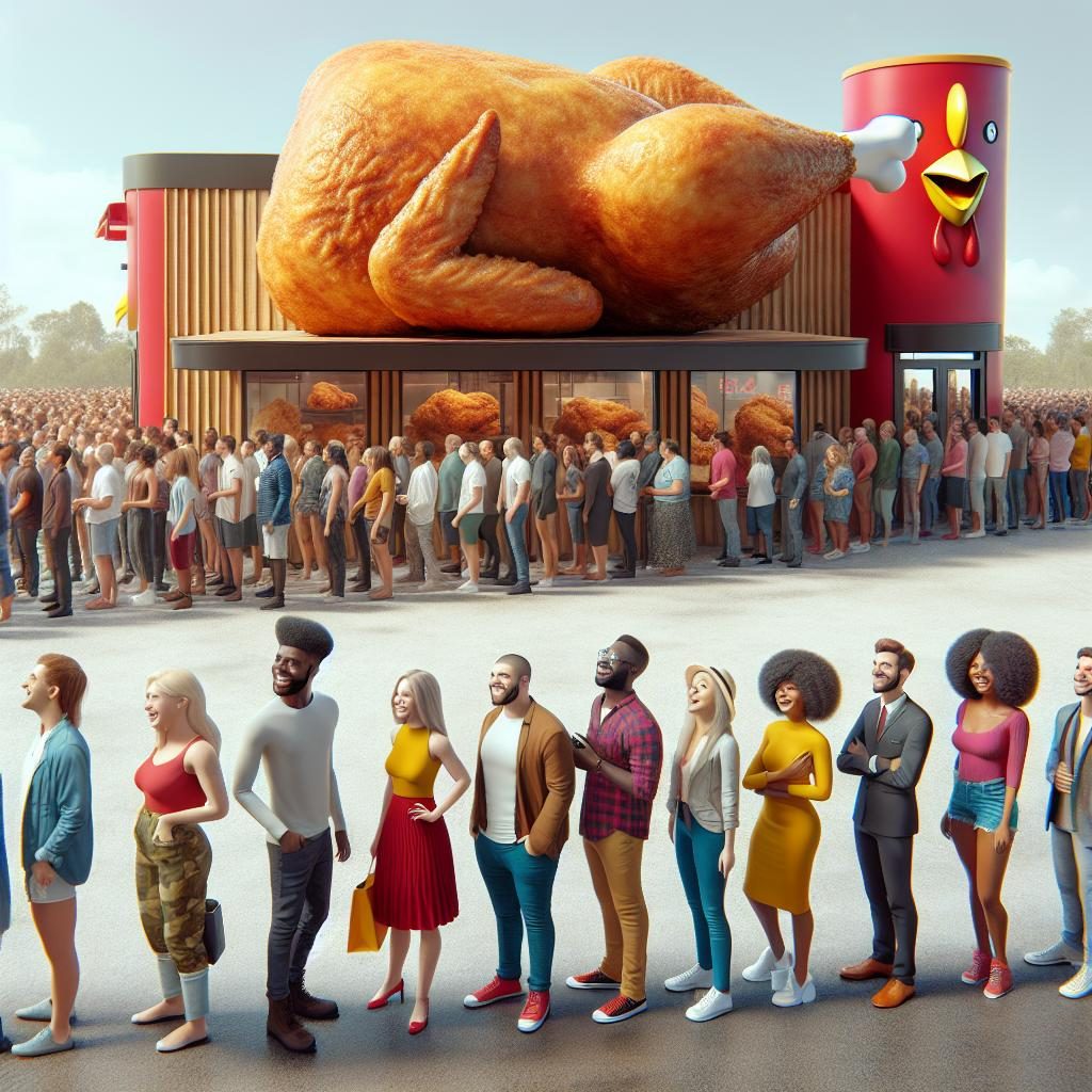 Giant chicken restaurant opening.