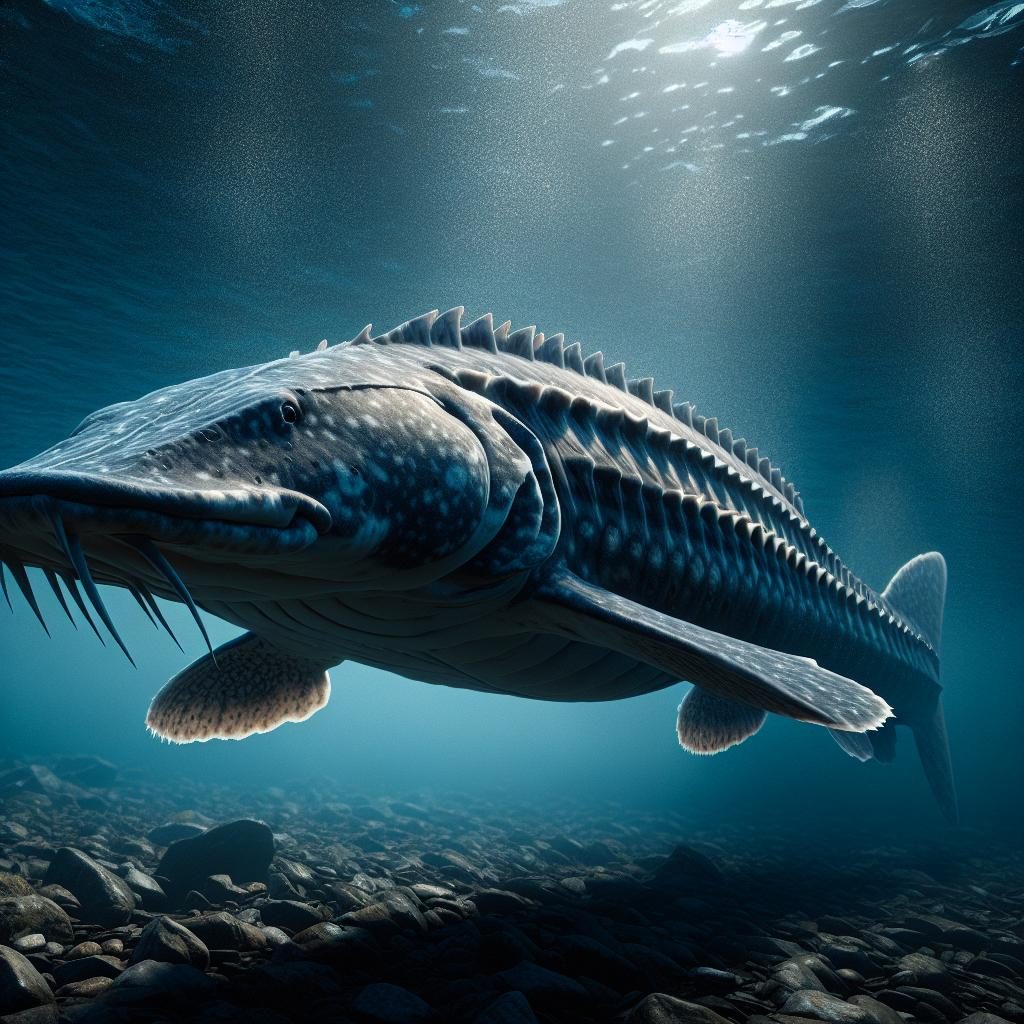 Giant lake sturgeon underwater