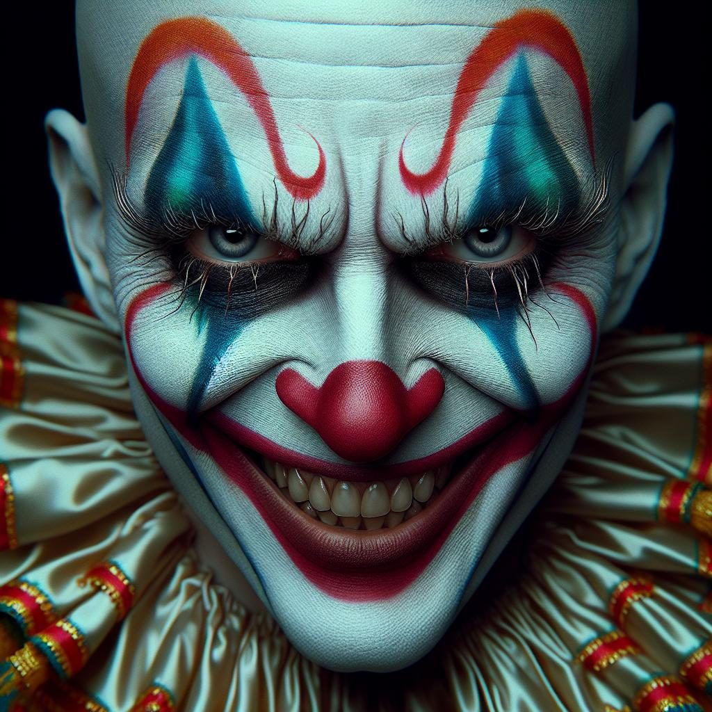 Evil clown makeup close-up.