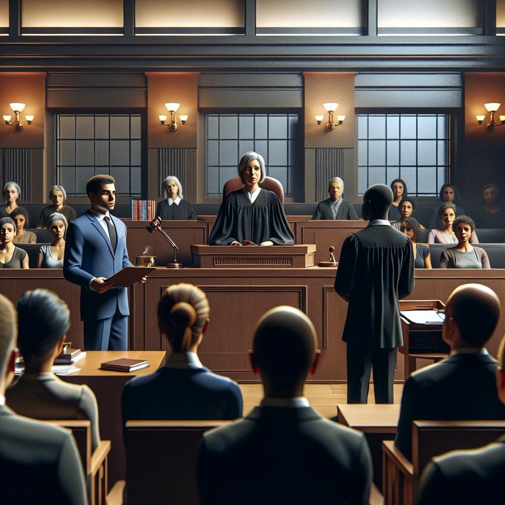 Courtroom drama scene illustration.