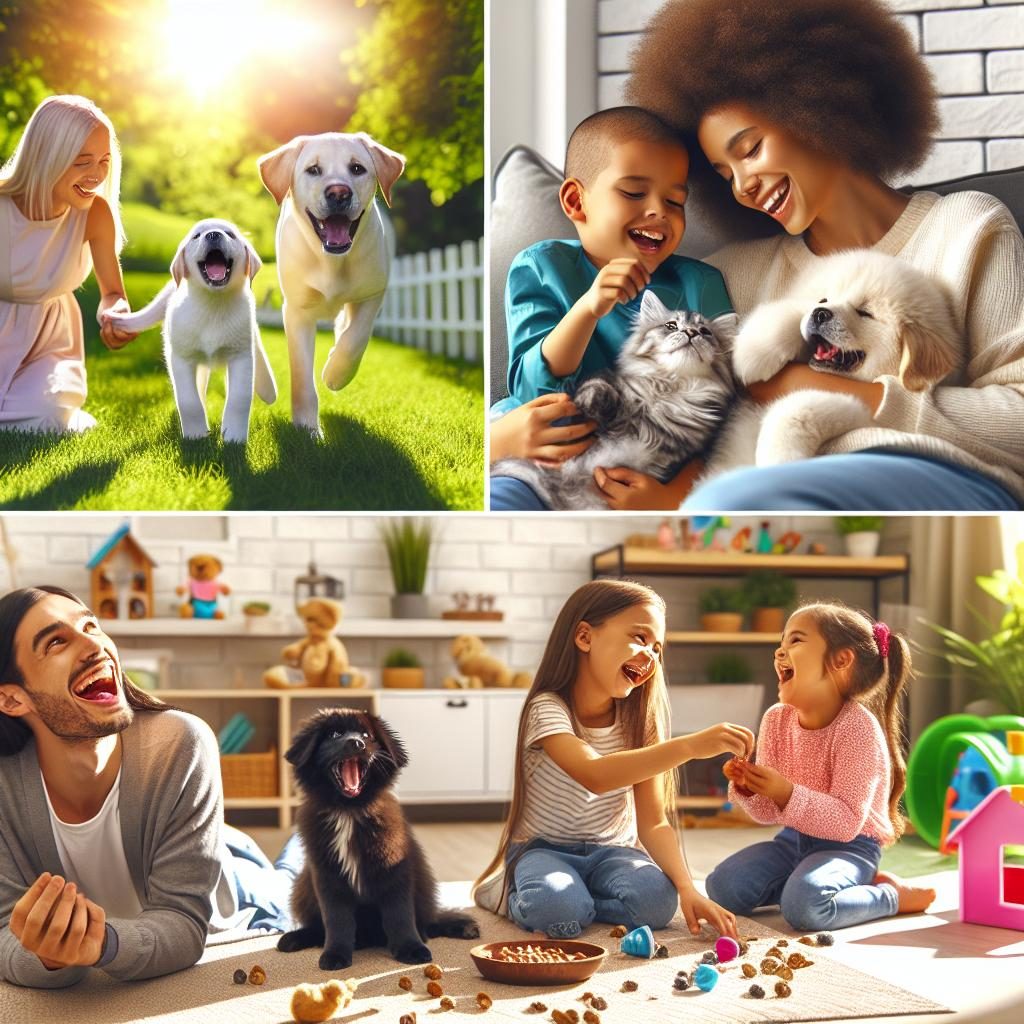 Happy families with pets.