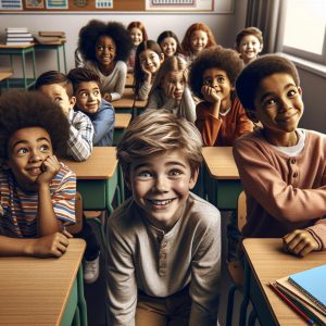 Children hiding in classroom