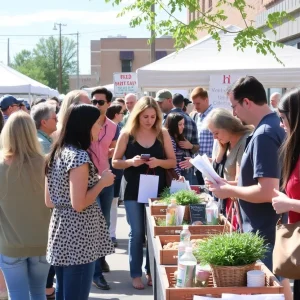 Community gathering at a local market, showcasing small businesses.