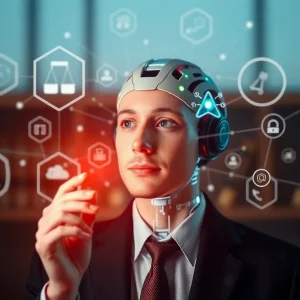 AI technology interacting with legal concepts and personalization elements.