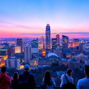 Skyline view of vibrant Atlanta with diverse travelers exploring.