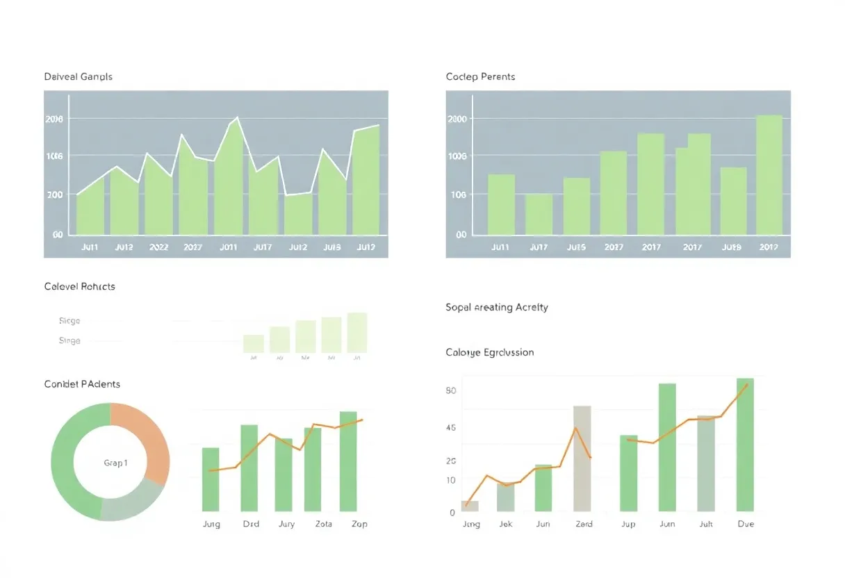 Graphs and charts analyzing digital marketing performance metrics.