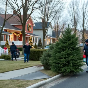 Residents placing Christmas trees for recycling curbside in Metro Detroit