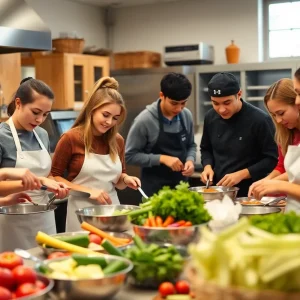 Students participating in a culinary arts class