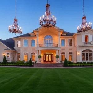 Exterior view of a luxury mansion in Northville, MI