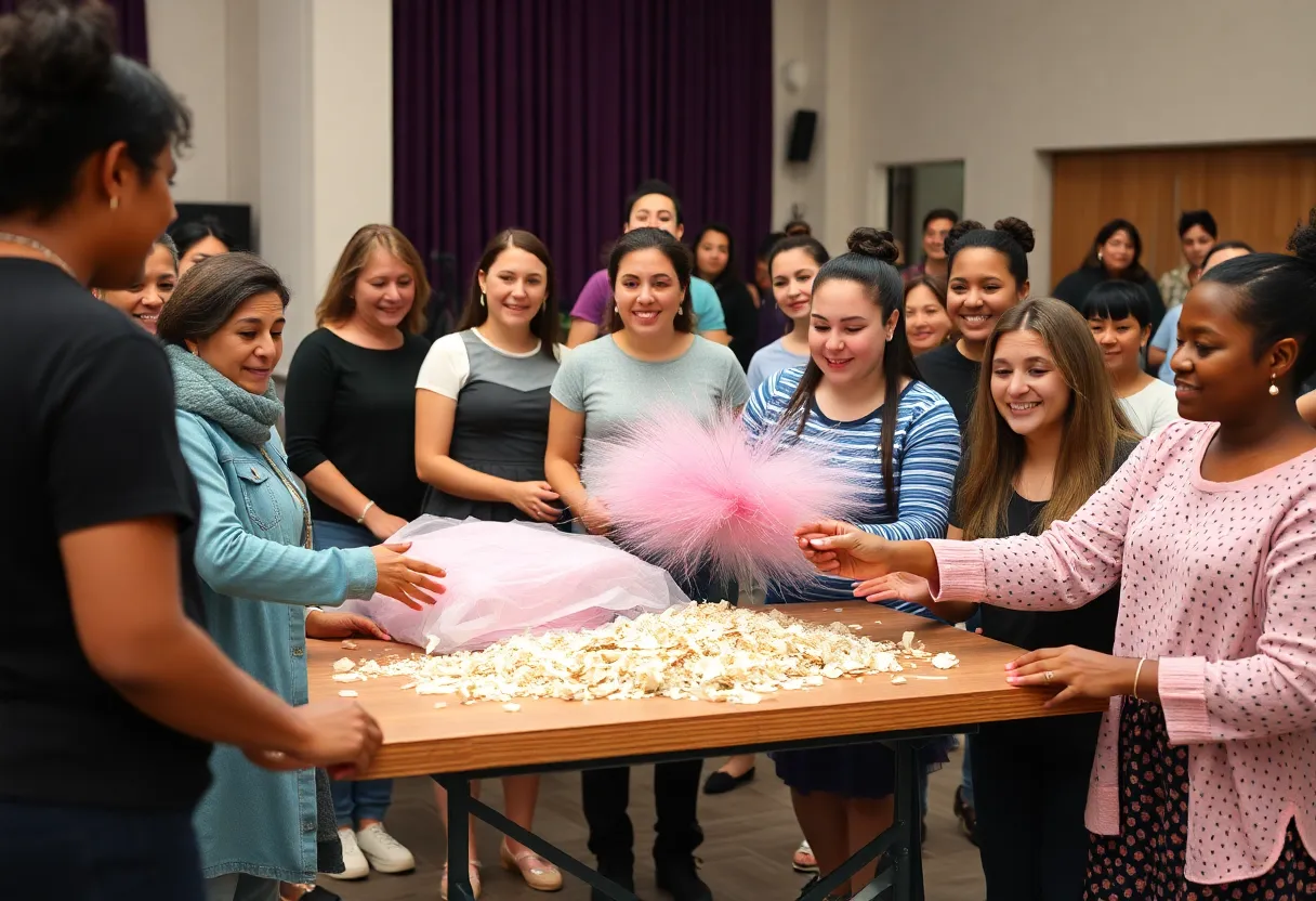 Community members creating props for the Plymouth Canton Ballet performance.