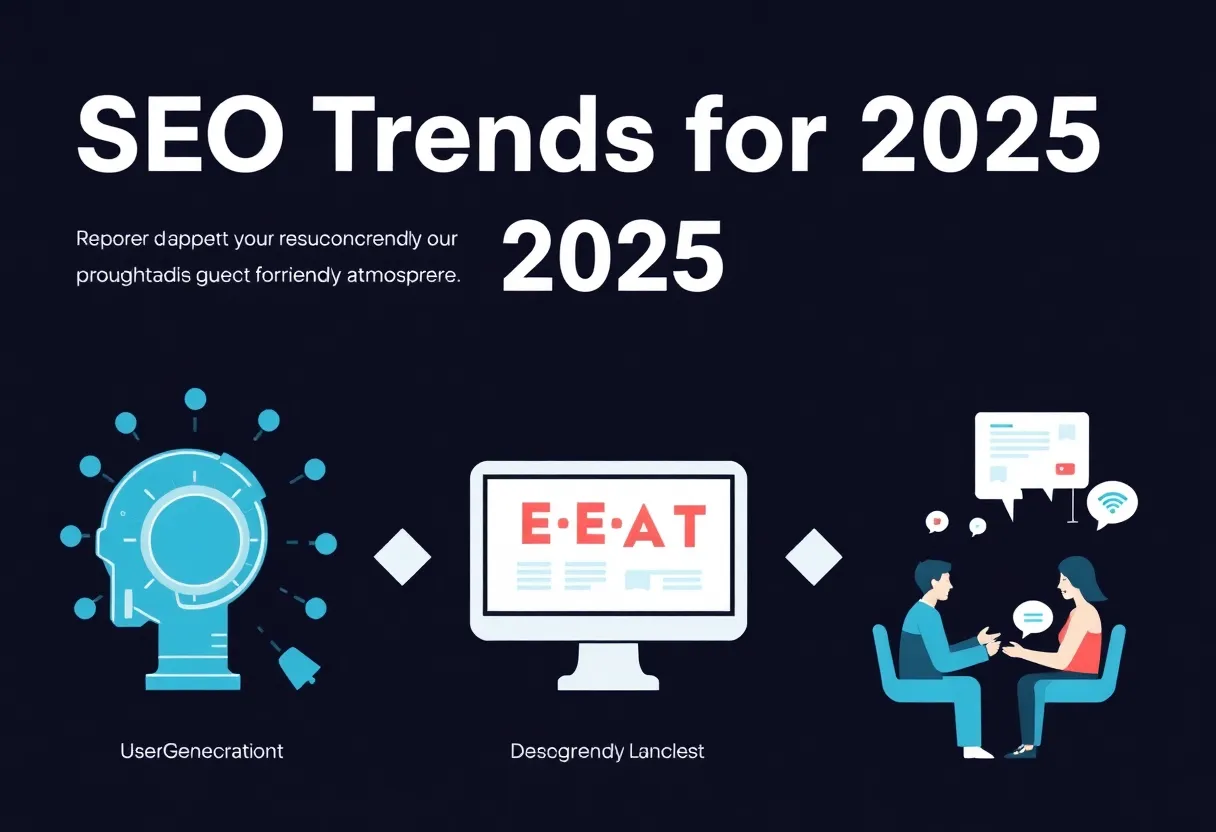 Illustration of SEO trends for 2025 with AI tools and user engagement