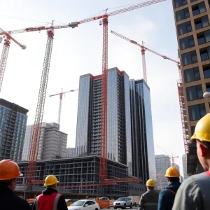 Construction sites of high-rise buildings in Ann Arbor