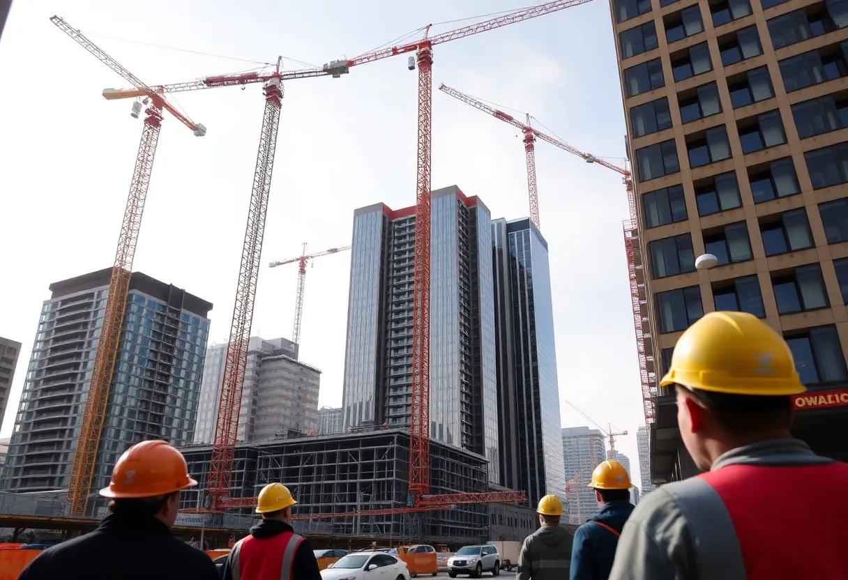 Construction sites of high-rise buildings in Ann Arbor