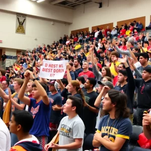 Crowd cheering at Brighton Bulldogs basketball game