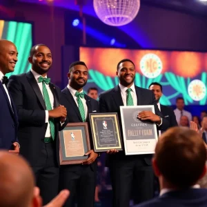 Boston Celtics receiving Team of the Year award at the NBA ceremony.
