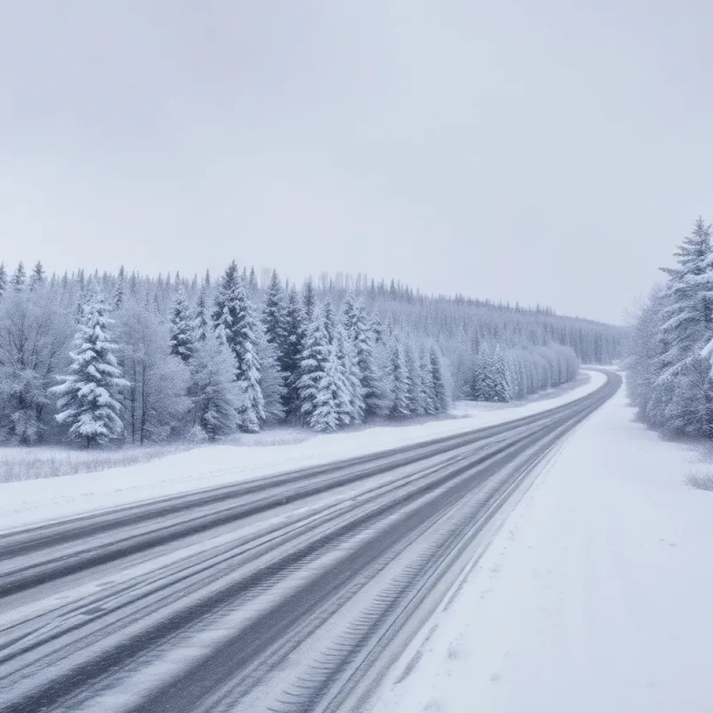 Snow-covered landscape in Colorado with icy roads