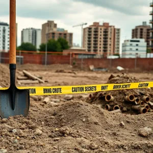 Construction crew working cautiously on an urban site