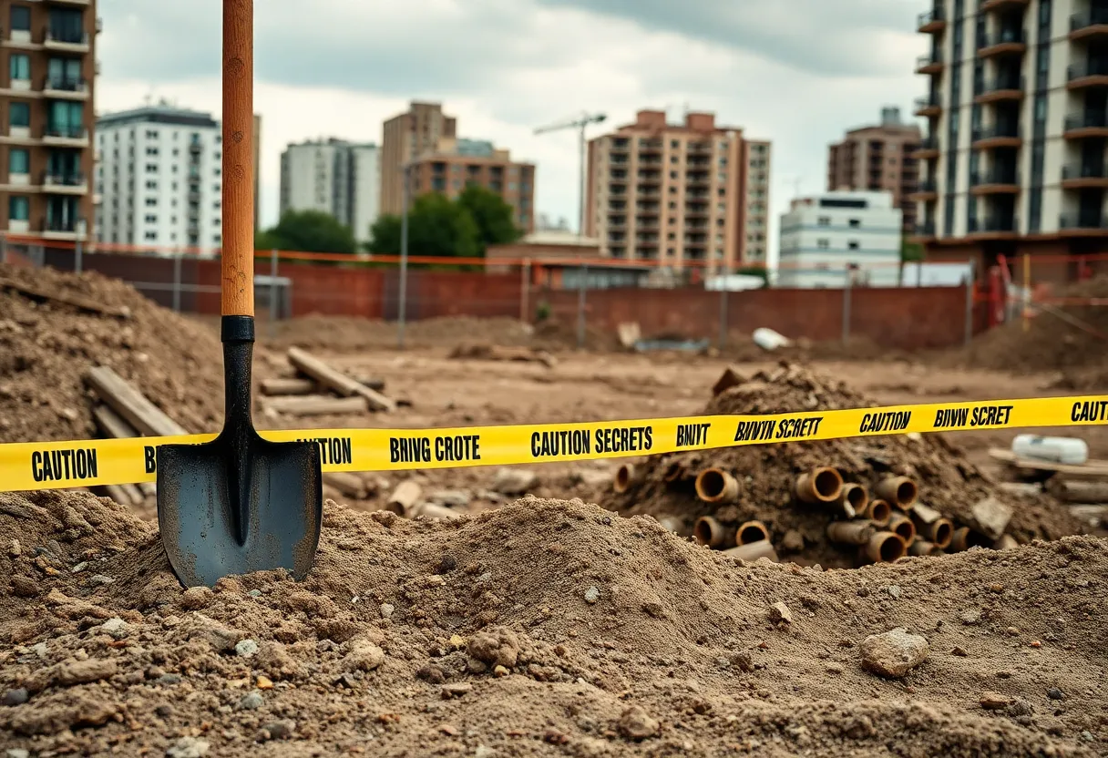 Construction crew working cautiously on an urban site