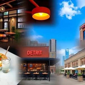 Outdoor dining scene showcasing diverse restaurants in Detroit