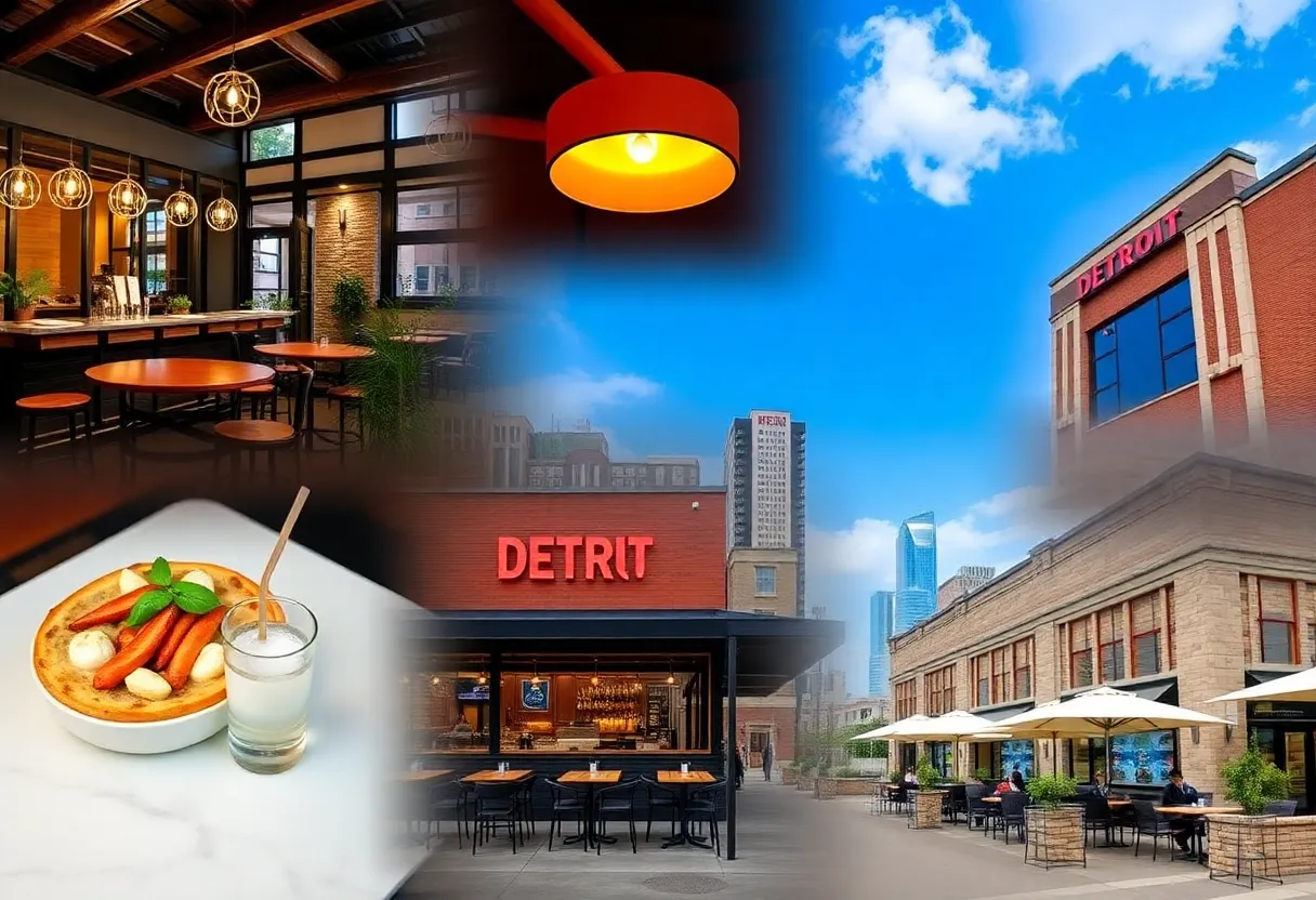 Outdoor dining scene showcasing diverse restaurants in Detroit