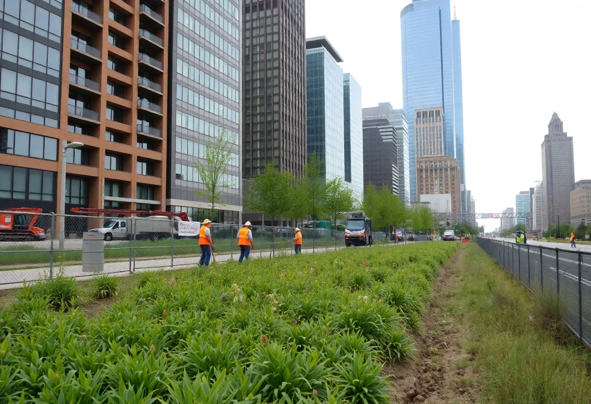 Construction site for the Joe Louis Greenway in Detroit